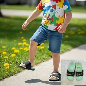 Nike Kawa Slide 819352 010 Unisex Kids  Black/Bronze Size 1Y NWT